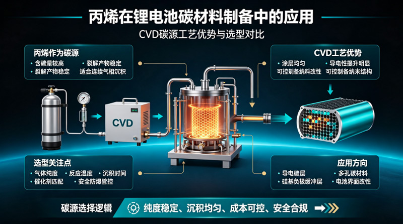 丙烯在锂电池碳材料制备中的应用｜CVD碳源工艺优势与选型对比