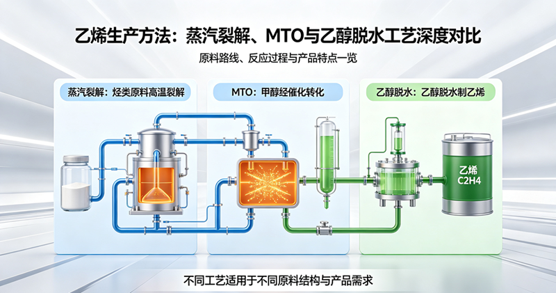 乙烯生产方法：蒸汽裂解、MTO与乙醇脱水工艺深度对比